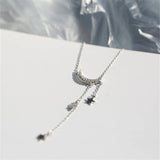 925 Silver Star Moon Tassel Necklace Zircon Choker Collar