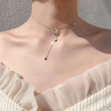 925 Silver Star Moon Tassel Necklace Zircon Choker Collar