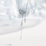925 Silver Star Moon Tassel Necklace Zircon Choker Collar