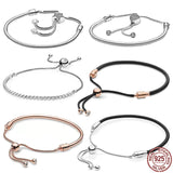 925 Silver Love Star Bracelet Adjustable Sliding Charm DIY Gift