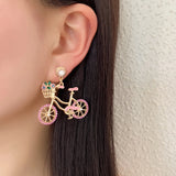 Temperament Rhinestone Bicycle Earrings for Women
