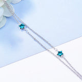 Double Chain Bracelet for Women Star Gemstone Silver 925 Aquamarine
