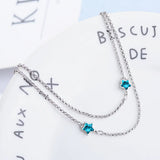 Double Chain Bracelet for Women Star Gemstone Silver 925 Aquamarine
