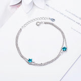 Double Chain Bracelet for Women Star Gemstone Silver 925 Aquamarine