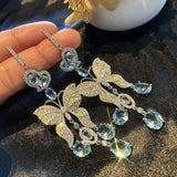 S925 Silver Tassel Butterfly Drop Earrings CZ Women Wedding Jewelry