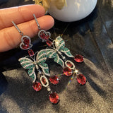 S925 Silver Tassel Butterfly Drop Earrings CZ Women Wedding Jewelry