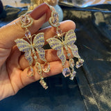 S925 Silver Tassel Butterfly Drop Earrings CZ Women Wedding Jewelry