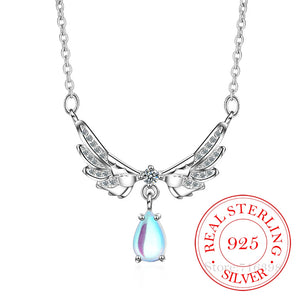 Moonstone Angel Wings 925 Silver Necklace Women