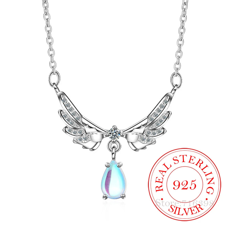 Moonstone Angel Wings 925 Silver Necklace Women
