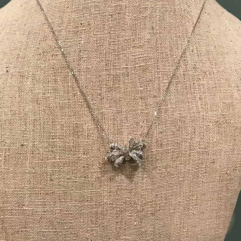 Bowknot Zircon 2-Piece Jewelry Set 925 Silver Necklace Earrings
