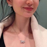 Bowknot Zircon 2-Piece Jewelry Set 925 Silver Necklace Earrings
