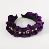 Flannel Ruffled Crystal Headband Rhinestone Pearls Hairband