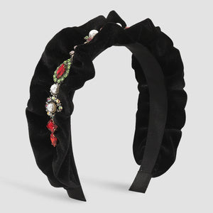 Flannel Ruffled Crystal Headband Rhinestone Pearls Hairband