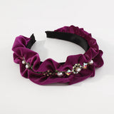 Flannel Ruffled Crystal Headband Rhinestone Pearls Hairband