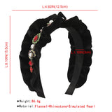 Flannel Ruffled Crystal Headband Rhinestone Pearls Hairband