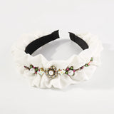 Flannel Ruffled Crystal Headband Rhinestone Pearls Hairband
