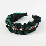 Flannel Ruffled Crystal Headband Rhinestone Pearls Hairband