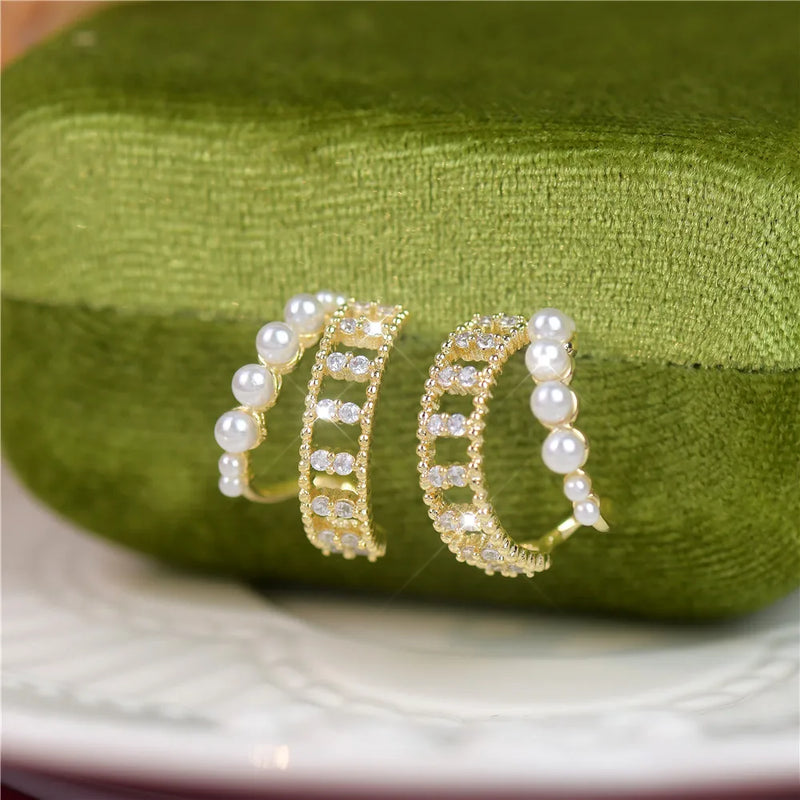 French Double Ring Pearl Earrings Women'S Earrings Jewelry