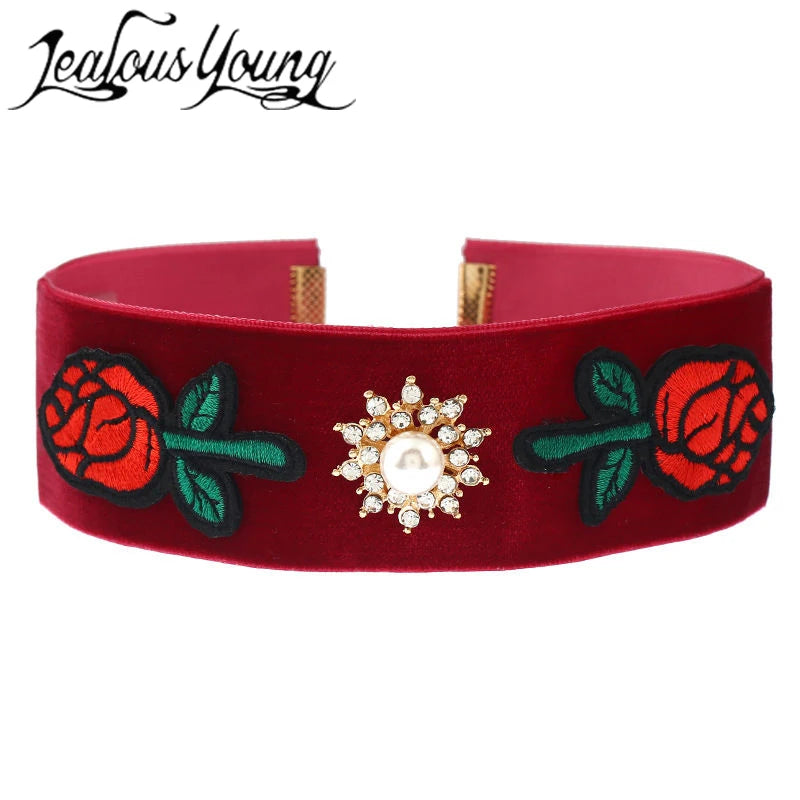 Hand Embroidery Roses Necklace Wedding Jewelry Parure Bijoux Femme AN077