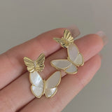 Mother Of Pearl Butterfly Earrings Double Hoop Ear Rings