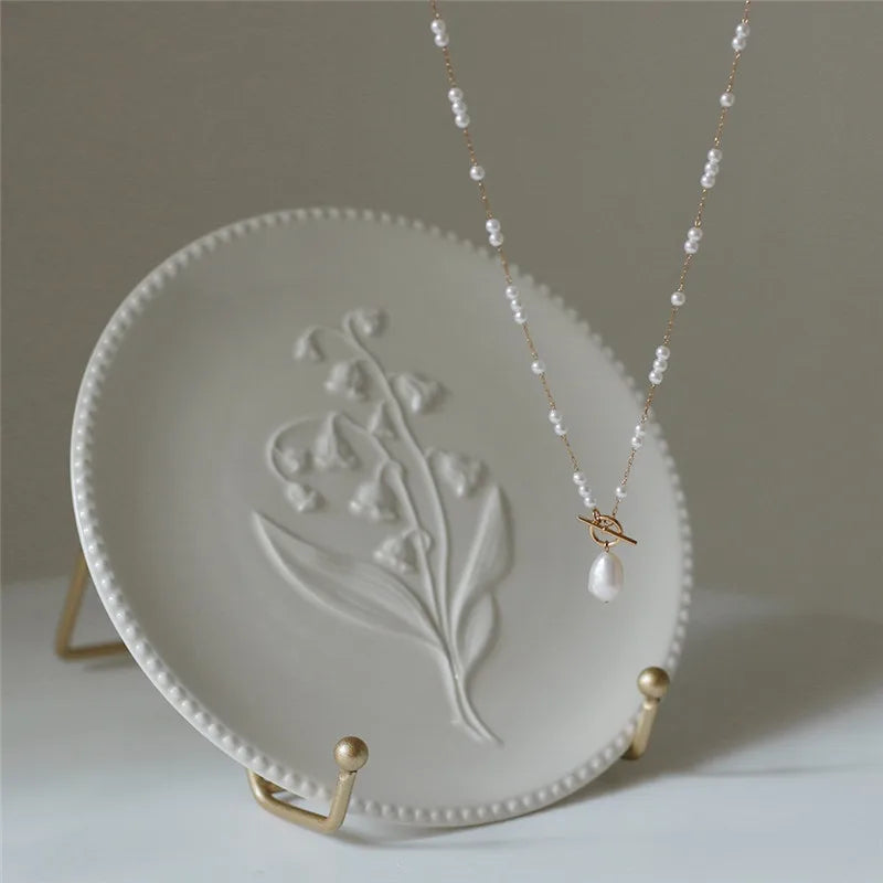 Baroque Pearl Pendant Necklace Stainless Steel 18k Plated Jewelry