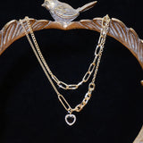 Noble Double Layer Baroque Heart Necklace for Women 14k Real Charm