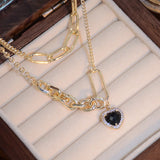 Noble Double Layer Baroque Heart Necklace for Women 14k Real Charm