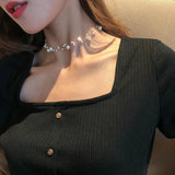 Temperament Pearl Double-deck Short Money Chain Woman Tide Clavicle Chain