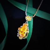 Yellow Water Drop CZ Pendant Necklace for Women