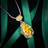 Yellow Water Drop CZ Pendant Necklace for Women