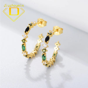 S925 Pure Silver Zircon Circle Earrings for Women