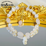 Pink Crystal Flowers Bracelet Charm Chain Freshwater Pearl Beads for Women
