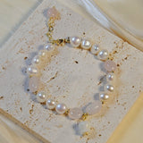 Pink Crystal Flowers Bracelet Charm Chain Freshwater Pearl Beads for Women