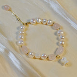 Pink Crystal Flowers Bracelet Charm Chain Freshwater Pearl Beads for Women