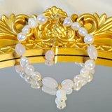 Pink Crystal Flowers Bracelet Charm Chain Freshwater Pearl Beads for Women