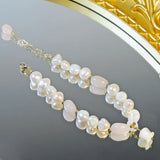 Pink Crystal Flowers Bracelet Charm Chain Freshwater Pearl Beads for Women