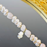 Pink Crystal Flowers Bracelet Charm Chain Freshwater Pearl Beads for Women