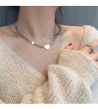925 Silver Love Heart Pendant Thick Chain Necklace for Women