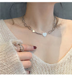 925 Silver Love Heart Pendant Thick Chain Necklace for Women