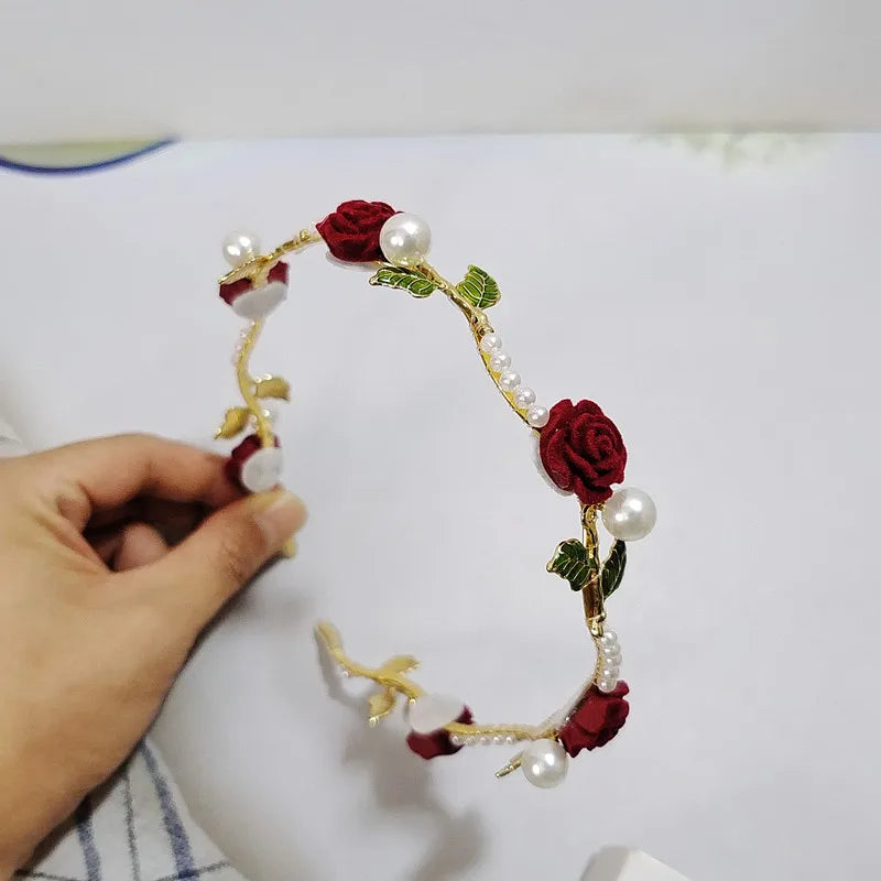 Vintage Rose Pearl Hair Band for Women