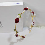 Vintage Rose Pearl Hair Band for Women