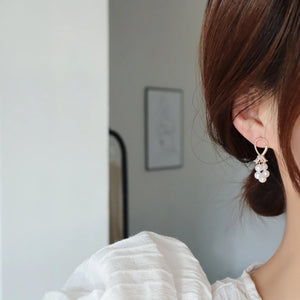 Romantic Asymmetrical Diamond Pearl Bear Earrings
