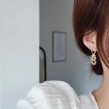 Romantic Asymmetrical Diamond Pearl Bear Earrings