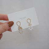 Romantic Asymmetrical Diamond Pearl Bear Earrings