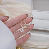 Romantic Asymmetrical Diamond Pearl Bear Earrings