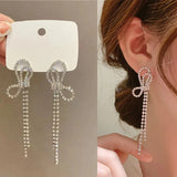 Temperament Shinny Rhinestone Bow Clip Earrings - No Piercing