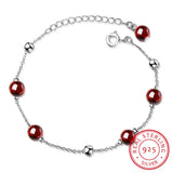 Round Garnet Bracelet for Women Sterling Silver 925 Jewelry