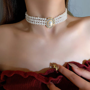 Rhinestone Pearl Multilayer Necklace for Women