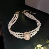 Rhinestone Pearl Multilayer Necklace for Women