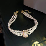 Rhinestone Pearl Multilayer Necklace for Women